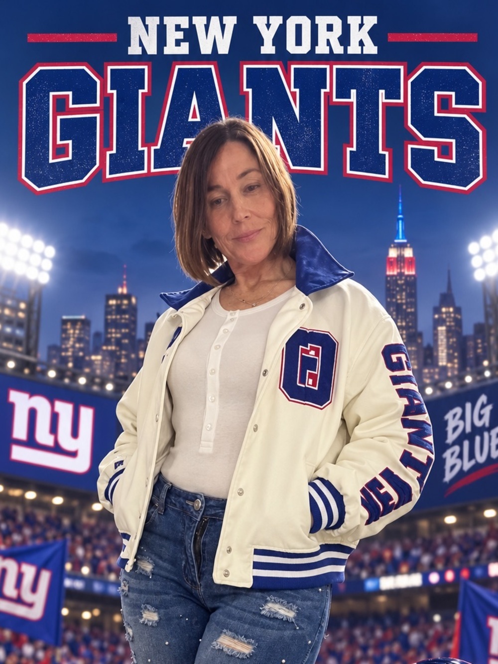 NFL New York Giants Women’s Varsity Jacket Size 3X Embroidered (runs very small)